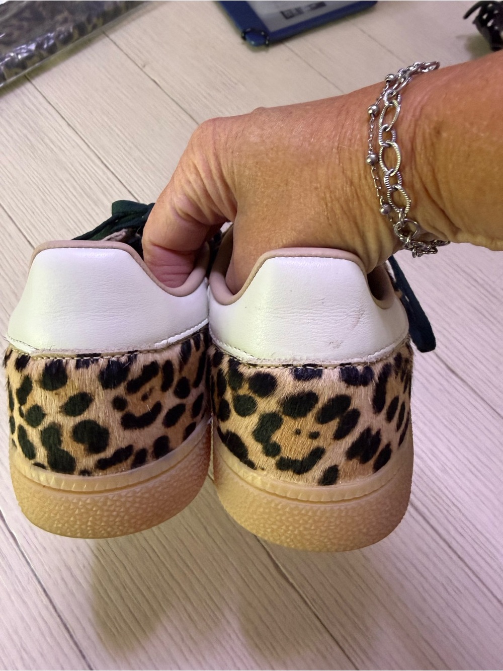adidas Leopard Print Sneakers with White Stripes and Dark Green Laces - Picture 3 of 6